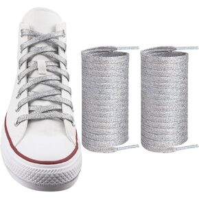 Endoto Glitter Metallic Shoe Laces for Men Women Kids Sneakers, 8MM Flat Sequin Shiny Shoelaces, Gold Silver Sparkle Strings
