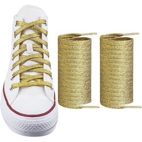 Endoto Glitter Metallic Shoe Laces for Men Women Kids Sneakers, 8MM Flat Sequin Shiny Shoelaces, Gold Silver Sparkle Strings