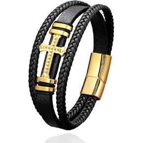 Cross Bracelet for Men Black Leather Christian Cross Bracelets Braided Rope Cuff Bracelet Birthday Christmas Graduation Gifts for Him