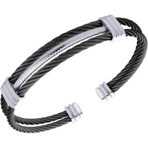 555Jewelry Flexible Twisted Wire Cable Open Cuff Bangle Bracelet for Men & Women