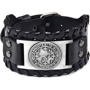 NIGHTCRUZ Sigil of Archangel Thavael Bracelet, Leather Cuff Bracelet for Talisman