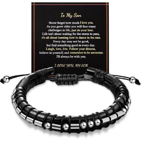Leather Bracelets For Men Boys Brother Morse Code"I LOVE YOU" Bracelets Adjustable Leather Cuff Bangle Bracelets Best Gifts For Son Grandson Men Boys