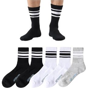 Crew Socks for Men & Women, Athletic Running Socks, Cotton Sports Socks for Outdoor Activities 5 Pairs