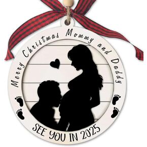 Merry Christmas Mommy and Daddy See You in 2025 Ornament, Baby's First Christmas Ornament 2024, Expecting Baby Gift, Pregnancy Announcement Ornament 2024, Mom and Dad to Be Gift, New Baby Ornament