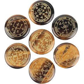 SUNYIK Round Engraved Archangels Gabriel Sigil Talisman Stone Set of 7, Pocket Worry Palm Stones for Healing Reiki Decoration Wicca Amulet, Black Agate