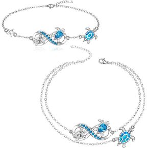 Turtle Bracelet Blue Opal Sea Turtle Anklet for Women Sterling Silver 925 Infinity Jewelry Gifts