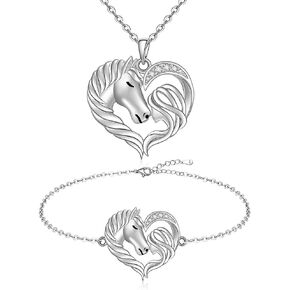 Fenthring Horse Necklace for Women Horse Ankle Bracelet Sterling Silver Heart Horse Necklaces for Mothers Day Christmas Lover Gifts
