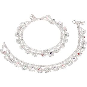 Efulgenz Silver Tone Anklets Indian Jewelry Anklets for Women Indian Bollywood Crystal Ankle Bracelets Indian Payal Anklet Set for Women in Saudi Arabia