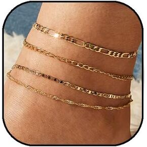 Gold Ankle Bracelets for Women 14k Plated Gold Stackable Anklet Set Layered Paperclip Beaded Cuban Link Chain Beach Waterproof Beach Anklet Bracelet Jewelry Gift