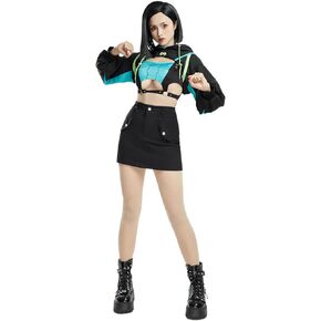 MEOWCOS Gothic Casual Outfit Top and Triangle Bottom with Short Hooded Sweatshirt