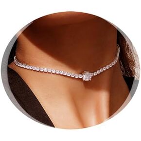 Tennis Necklaces for Women, Cubic Zirconia Necklace Dainty Silver Necklace, Sparkly Diamond Choker Necklace, Simple Everyday Jewelry Accessory for Her in Kuwait