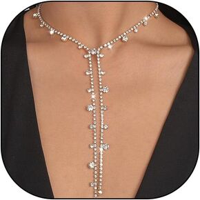 YOOESTORES82 Rhinestone Long Tassel Choker Necklaces,Sparkling Crystal Tennis Chain Necklaces, Charming Statement Jewelry Gifts for Women