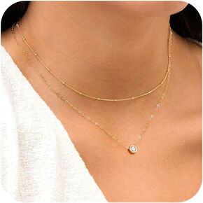 Gold Diamond Necklaces for Women, Dainty 18K Gold Plated Cubic Zirconia Pendant Necklace Layered Simple Gold Chain Choker Necklaces Jewelry for Women