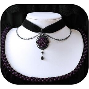 Black Rose Cameo Pendent Choker,Gothic Black Velvet Choker Necklace Vintage Resin Red Crystal Gem Pendent Necklace Witch Jewelry Gift for Women