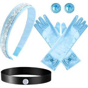Sureio 4 Pieces Girls Princess Costume Accessories Headband Choker Glove Earrings Princess Dress up Cosplay Accessories(Blue)