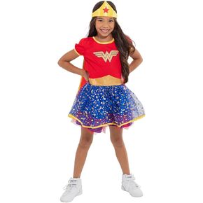 WARNER BROS Justice League Wonder Woman Cosplay Tulle Costume Dress Cape and Headband 3 Piece Set Infant to Big Kid