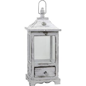 Nearly Natural Distressed Wooden Lantern with Drawer