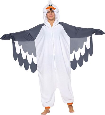 بيجامة Spooktacular Creations للبالغين من الجنسين، زي بذلة بغطاء للرأس Seagull، ملابس نوم بغطاء للرأس بسحاب لزي الهالوين التنكري، مقاس M in Saudi Arabia