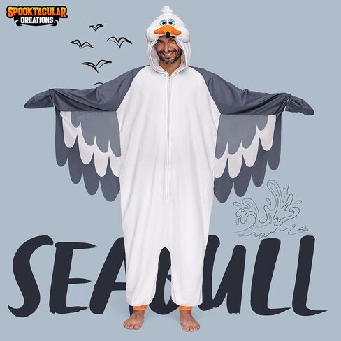 بيجامة Spooktacular Creations للبالغين من الجنسين، زي بذلة بغطاء للرأس Seagull، ملابس نوم بغطاء للرأس بسحاب لزي الهالوين التنكري، مقاس M in Saudi Arabia