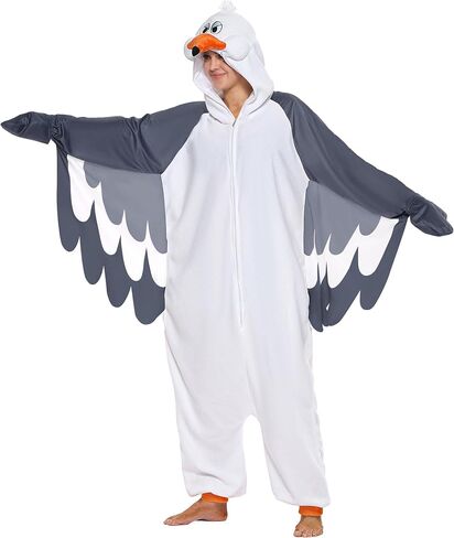 بيجامة Spooktacular Creations للبالغين من الجنسين، زي بذلة بغطاء للرأس Seagull، ملابس نوم بغطاء للرأس بسحاب لزي الهالوين التنكري، مقاس M in Saudi Arabia