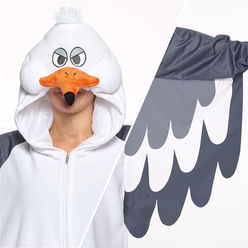 بيجامة Spooktacular Creations للبالغين من الجنسين، زي بذلة بغطاء للرأس Seagull، ملابس نوم بغطاء للرأس بسحاب لزي الهالوين التنكري، مقاس M in Saudi Arabia