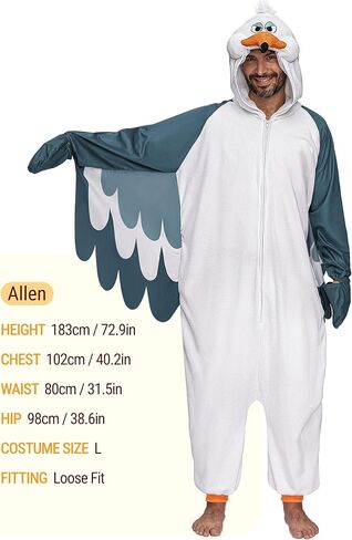 بيجامة Spooktacular Creations للبالغين من الجنسين، زي بذلة بغطاء للرأس Seagull، ملابس نوم بغطاء للرأس بسحاب لزي الهالوين التنكري، مقاس M in Saudi Arabia