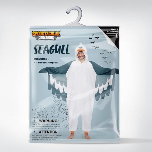 بيجامة Spooktacular Creations للبالغين من الجنسين، زي بذلة بغطاء للرأس Seagull، ملابس نوم بغطاء للرأس بسحاب لزي الهالوين التنكري، مقاس M in Saudi Arabia
