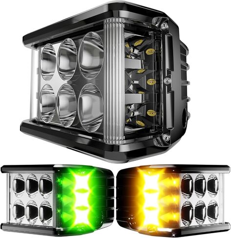 2PCS 3 Inch Flood LED Work Lights White/Amber Flasing Strobe Pods with Six Modes Square Cube Fog Lights Bumper Lights with Switch Wiring Harness for Offroad Truck 4WD SUV ATV UTV in Saudi Arabia