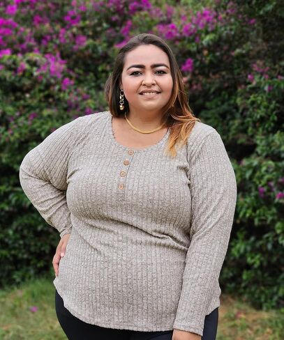RITERA Plus Size Tops for Women Henley Button Up Long Sleeve Crewneck Sweater Tshirts Pullover Tunic Fall XL-5XL 14W 16W in Saudi Arabia