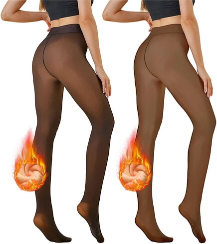 LUCKELF 2 Pairs Fleece Lined Tights for women, Fake Translucent Skin Colored Tights Thermal Leggings Winter Tights in Saudi Arabia