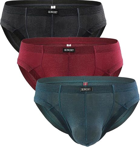 IKINGSKY Men's Striped Bulge Briefs Stretch Pouch Underwear Sexy Low Rise Breathable Underpanties for Men in Kuwait