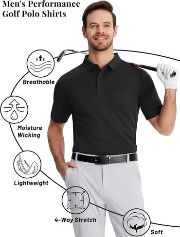 TACVASEN Polo Shirts for Men with Pocket Short Sleeve Lightweight Quick Dry Hiking Golf Fishing in Saudi Arabia