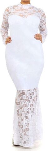 832 - Plus Size Mermaid Lace Maxi Long Sleeves Maxi Cocktail Wedding Prom Evening Dress Gown in Kuwait