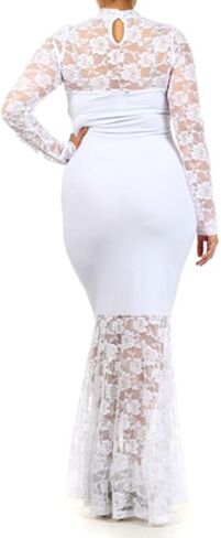 832 - Plus Size Mermaid Lace Maxi Long Sleeves Maxi Cocktail Wedding Prom Evening Dress Gown in Kuwait