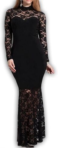 832 - Plus Size Mermaid Lace Maxi Long Sleeves Maxi Cocktail Wedding Prom Evening Dress Gown in Kuwait