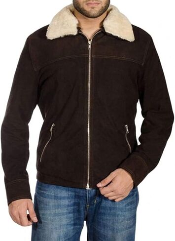 Rick Grimes Walking Dead Andrew Lincoln Fur Collar Brown Suede Leather Jacket For Men in Saudi Arabia