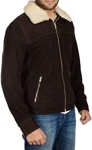 Rick Grimes Walking Dead Andrew Lincoln Fur Collar Brown Suede Leather Jacket For Men in Saudi Arabia