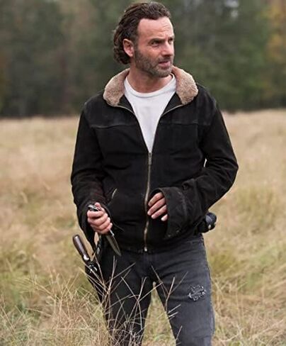 Rick Grimes Walking Dead Andrew Lincoln Fur Collar Brown Suede Leather Jacket For Men in Saudi Arabia