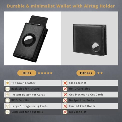 محفظة رجالية مع حامل بطاقة لـ Airtag - محفظة جلدية نحيفة منبثقة لـ Apple Airtag - حافظة بطاقات معدنية ذكية وبسيطة مع حجب RFID للجيب الأمامي - حامل بطاقة الائتمان مع صندوق هدايا in Kuwait
