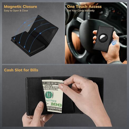 محفظة رجالية مع حامل بطاقة لـ Airtag - محفظة جلدية نحيفة منبثقة لـ Apple Airtag - حافظة بطاقات معدنية ذكية وبسيطة مع حجب RFID للجيب الأمامي - حامل بطاقة الائتمان مع صندوق هدايا in Kuwait