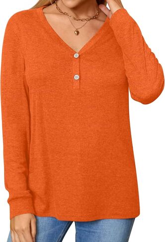 BISHUIGE Womens Button T-Shirts Long Sleeve Henley Tunic Tops V-Neck Casual Sweatshirt in Saudi Arabia