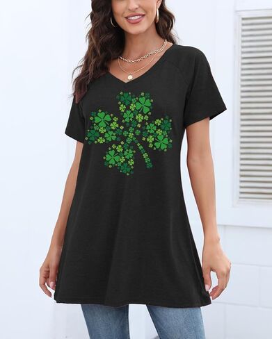 KKG Tops Tunics for Women to Wear with Leggings, Casual Loose Fit V Neck Short/Long Sleeves T Shirt in Kuwait