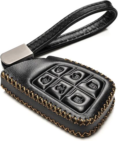 Vitodeco Genuine Leather Smart Key Fob Case with Leather Key Strap Compatible with Chevrolet Suburban 2025, Chevrolet Tahoe 2025, Chevrolet Silverado 2025 (6-Button, Black) in Kuwait
