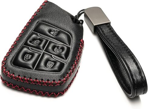 Vitodeco Genuine Leather Smart Key Fob Case with Leather Key Strap Compatible with Chevrolet Suburban 2025, Chevrolet Tahoe 2025, Chevrolet Silverado 2025 (6-Button, Black) in Kuwait