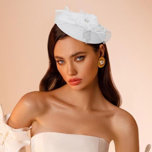 Bohend الفاسناتور قبعة زهرة علبة حبوب منع الحمل خمر القوس ديربي القبعات الشاي حفل زفاف الراين إكسسوارات الشعر للنساء والفتيات in Kuwait