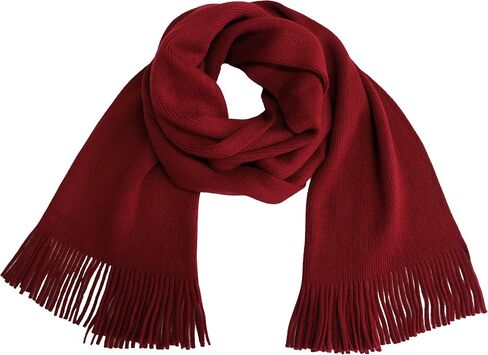 Red fox knitted scarf plain fashionable with fringes 100% wool (merino) (186 x 27 cm, red) R739 in Saudi Arabia