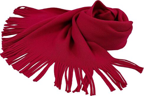 Red fox knitted scarf plain fashionable with fringes 100% wool (merino) (186 x 27 cm, red) R739 in Saudi Arabia