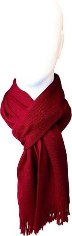 Red fox knitted scarf plain fashionable with fringes 100% wool (merino) (186 x 27 cm, red) R739 in Saudi Arabia