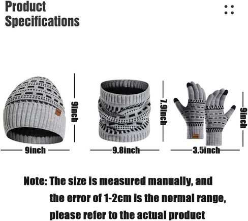 3 Piece Winter Hat Scarf Gloves Set for Men, Knitted Thick Scarf Beanie Scarf Set in Saudi Arabia