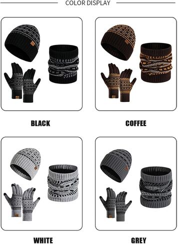 3 Piece Winter Hat Scarf Gloves Set for Men, Knitted Thick Scarf Beanie Scarf Set in Saudi Arabia